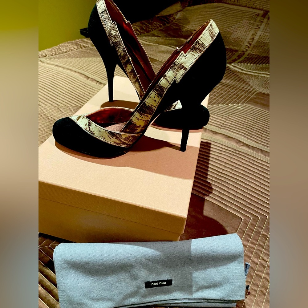 Black Suede Python Nero Arrow High Heel Pumps - image 1